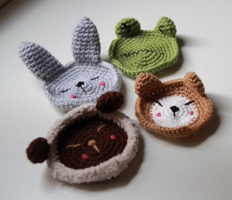 冏臉杯墊 毛線杯墊 動物杯墊 兔子 青蛙 小熊 羊 (單個售價)