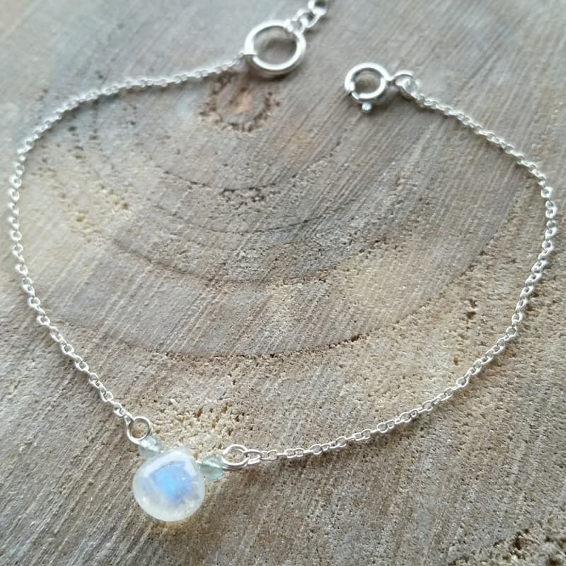 6/7mm 超美月亮石配小藍碧壐珠純銀手鍊 6/7MM Moonstone and tourmarine 925 silver bracelet