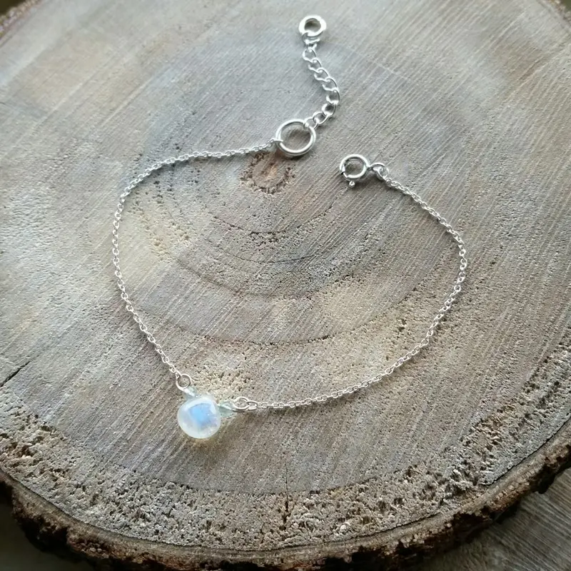 6/7mm 超美月亮石配小藍碧壐珠純銀手鍊 6/7MM Moonstone and tourmarine 925 silver bracelet