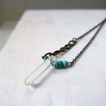 白水晶 綠松石 水晶原石柱 掛飾 項鍊 情人節 禮物 中性 男女