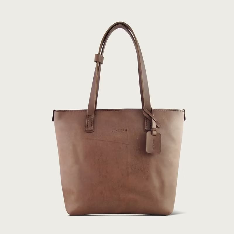 拉鏈托特包 tote / 肩背包 / 手提包 -- 深咖啡色