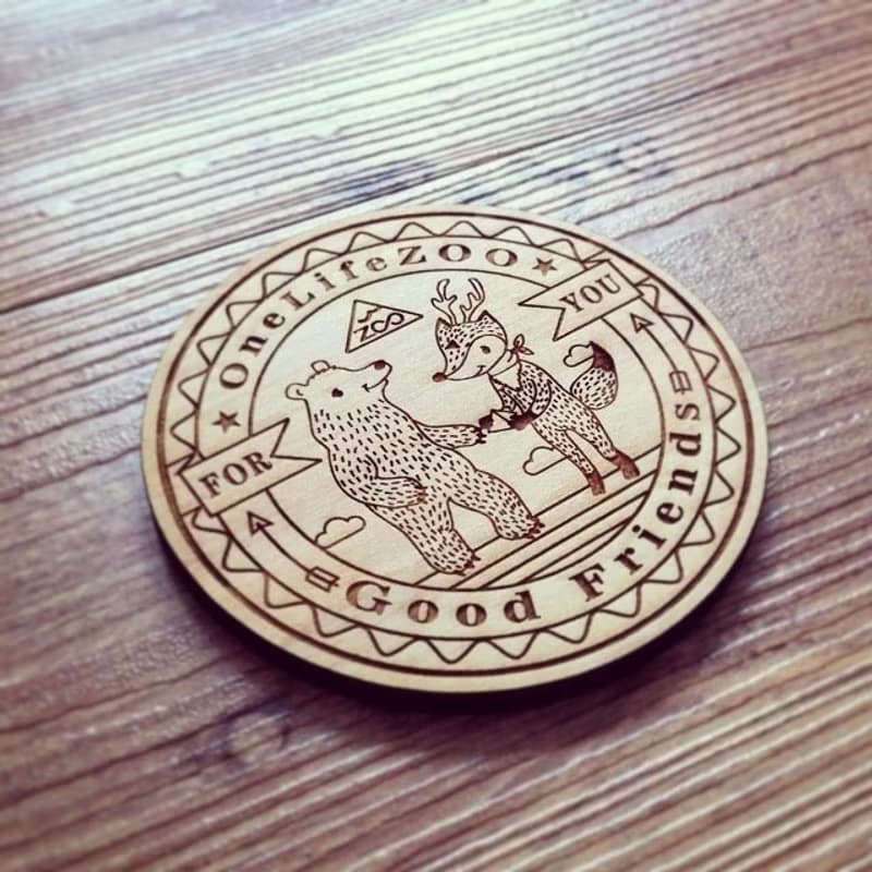 【2入】台灣檜木杯墊 天然實木 入厝禮物 / 動物好朋友 /