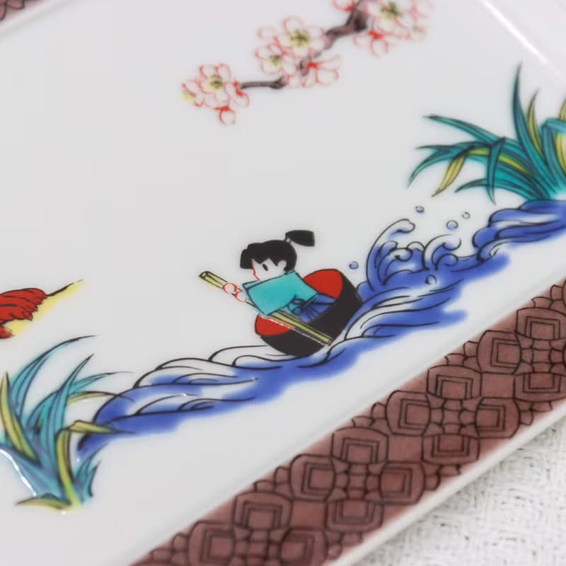 【九谷燒】青郊窯神話故事長盤-一寸法師