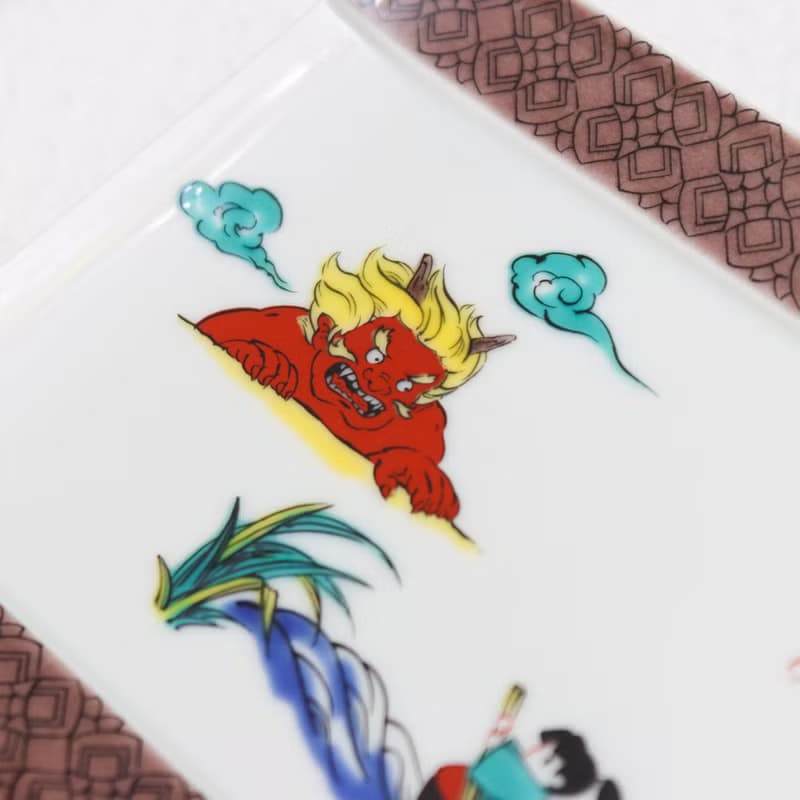 【九谷燒】青郊窯神話故事長盤-一寸法師