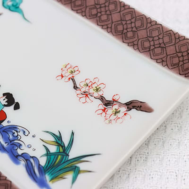 【九谷燒】青郊窯神話故事長盤-一寸法師