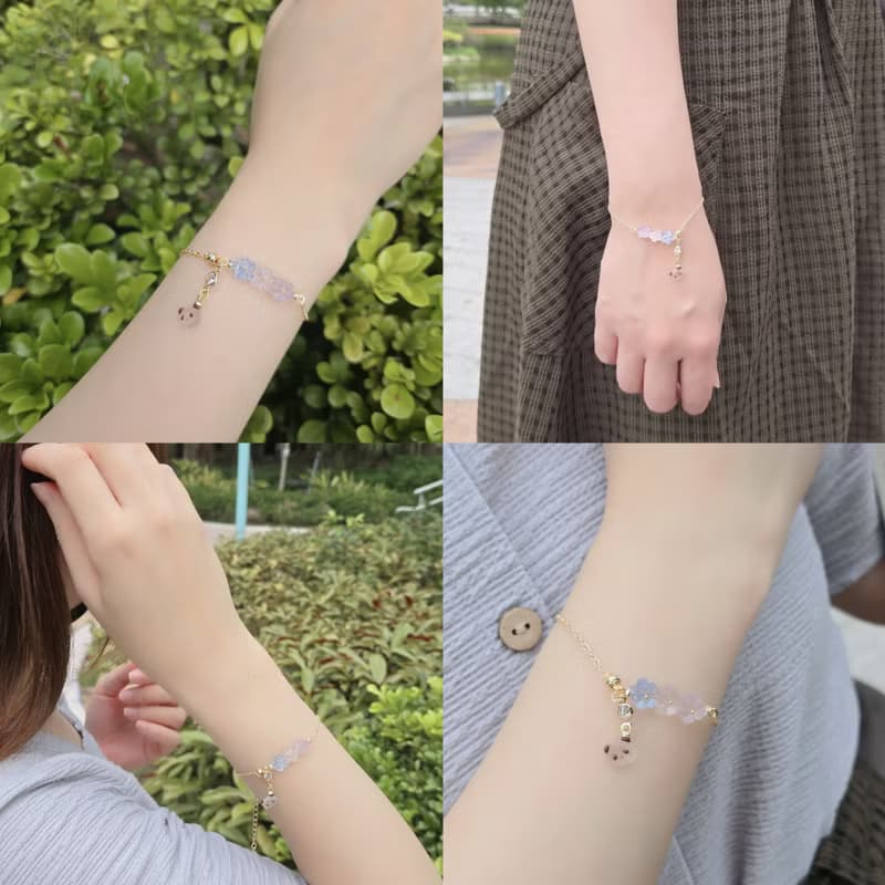 原創 閃亮亮小櫻花熊貓系列 - 三色閃亮小櫻花手鏈 (長度可調節)