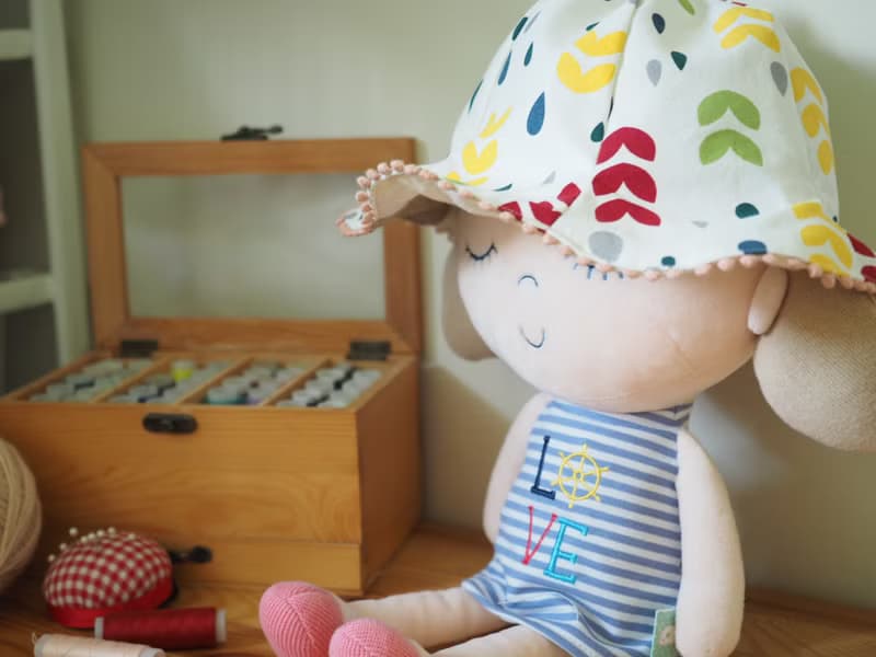 手作北歐簡約風彩色水滴圖案嬰兒/小童帽子及拼布索繩帆布水桶包