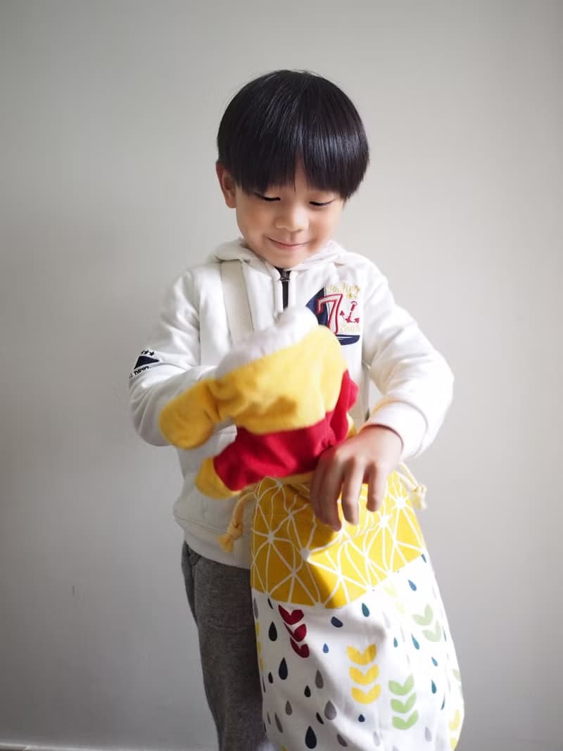 手作北歐簡約風彩色水滴圖案嬰兒/小童帽子及拼布索繩帆布水桶包