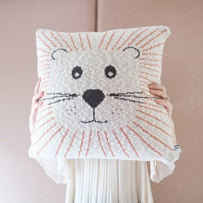 全棉獅子提花針織抱枕/靠墊 含立體高彈枕芯