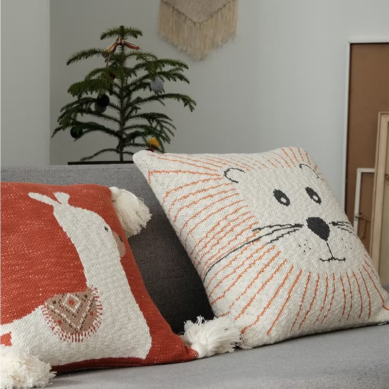 全棉獅子提花針織抱枕/靠墊 含立體高彈枕芯