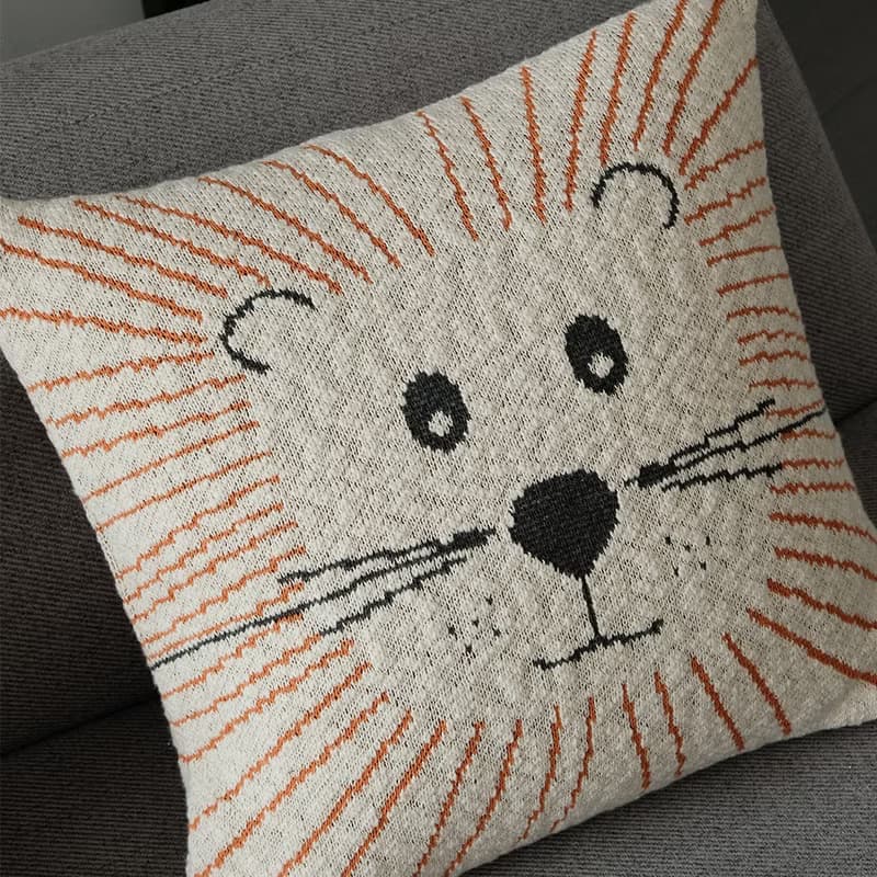 全棉獅子提花針織抱枕/靠墊 含立體高彈枕芯