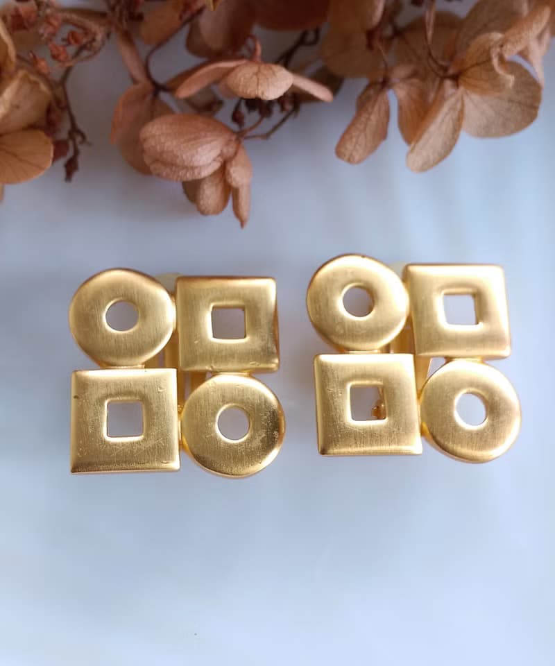 Vintage Jewelry 西洋古董飾品 啞光 幾何造型 夾式耳環