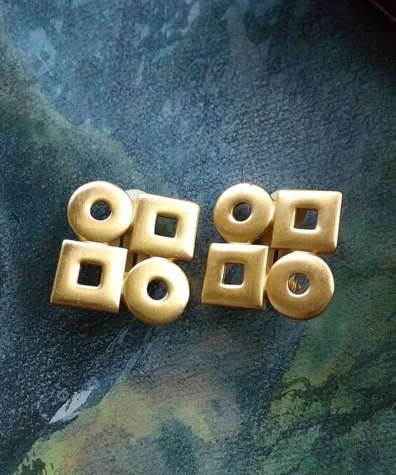 Vintage Jewelry 西洋古董飾品 啞光 幾何造型 夾式耳環