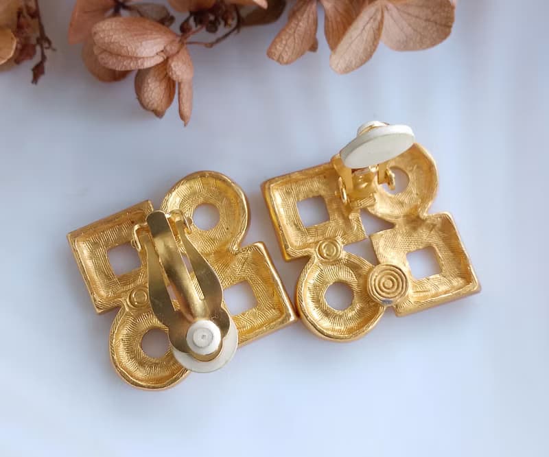 Vintage Jewelry 西洋古董飾品 啞光 幾何造型 夾式耳環