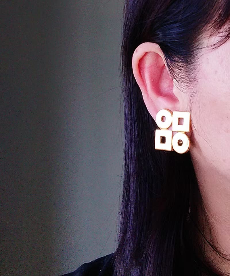 Vintage Jewelry 西洋古董飾品 啞光 幾何造型 夾式耳環