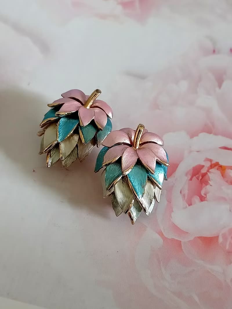 vintage jewelry  飄彩多層葉形 夾式耳環