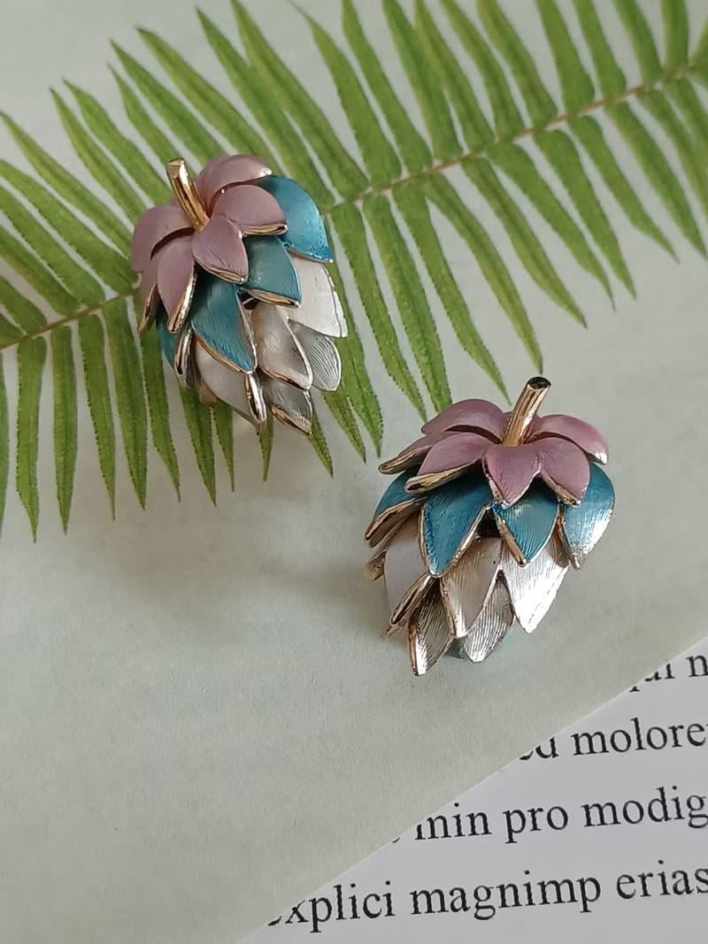 vintage jewelry  飄彩多層葉形 夾式耳環