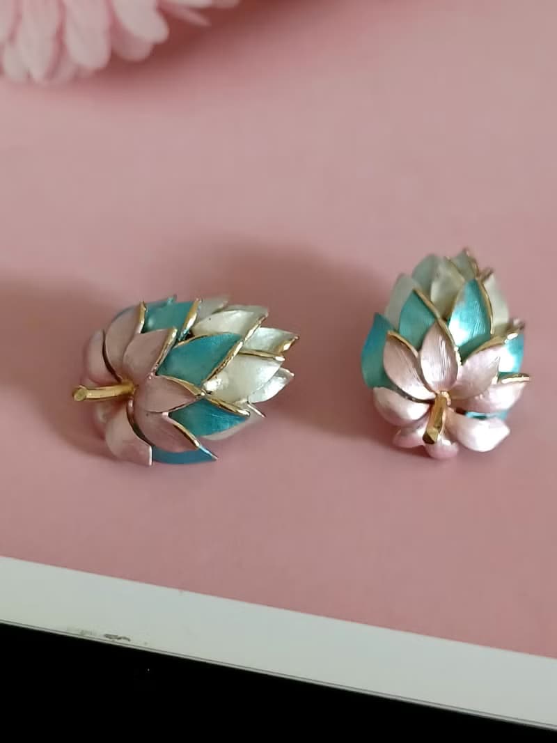 vintage jewelry  飄彩多層葉形 夾式耳環
