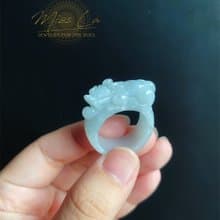 天然緬甸玉 翡翠 招財霸王 貔貅 有錢 翡翠 戒指 玉 戒環 ring