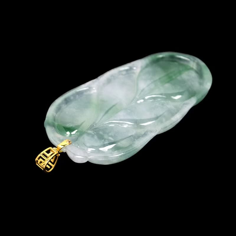【正佳珠寶】翡翠 冰玻璃種飄陽綠樹葉 翡翠葉子吊墜