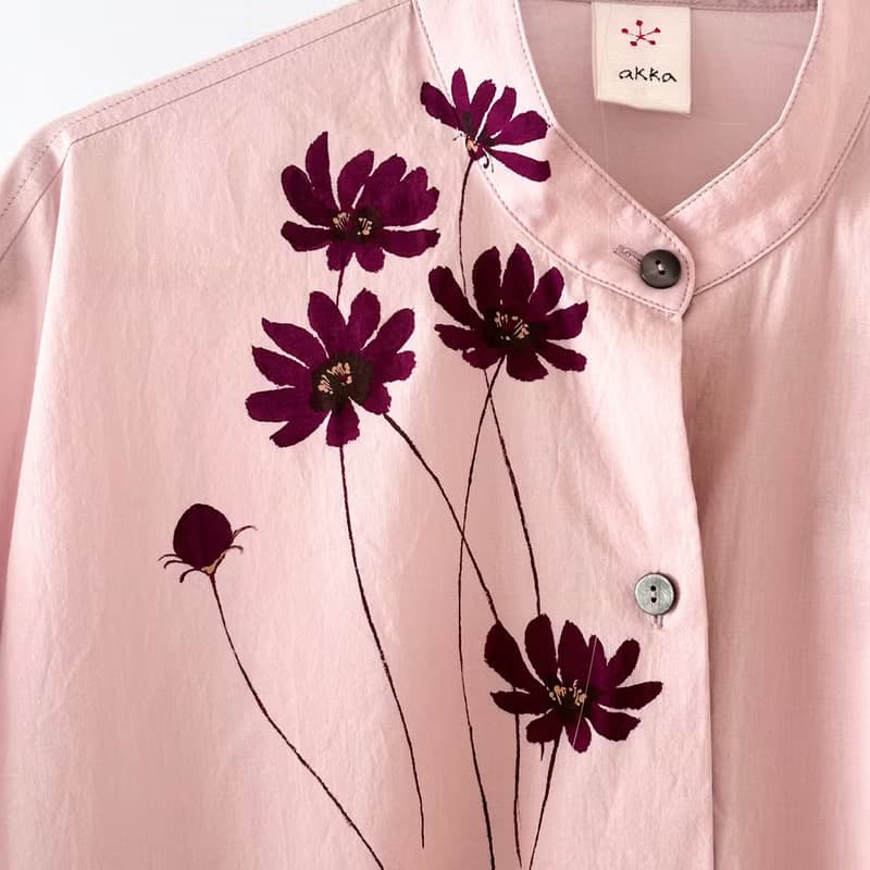 【チョコレートコスモス】　手描きソフトワッシャー・ロングブラウス