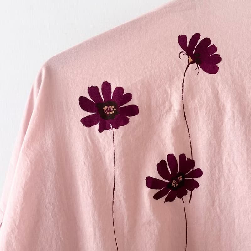 【チョコレートコスモス】　手描きソフトワッシャー・ロングブラウス