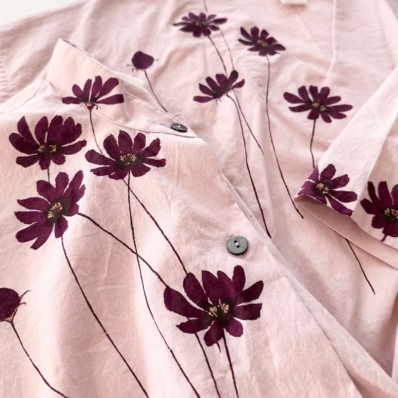 【チョコレートコスモス】　手描きソフトワッシャー・ロングブラウス