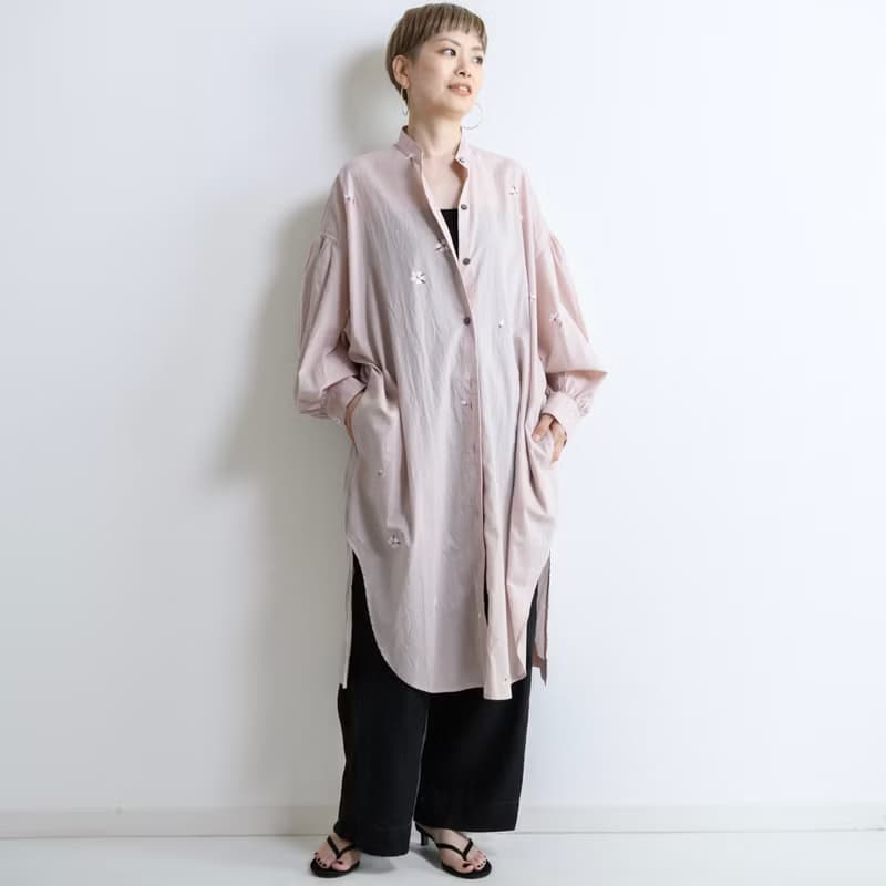 【チョコレートコスモス】　手描きソフトワッシャー・ロングブラウス