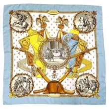 【日本直送 中古美品】エルメス HERMES スカーフ カレ 90 大判スカーフ 正方形 NAPOLEON ナポレオン シルク100% ライトブルー