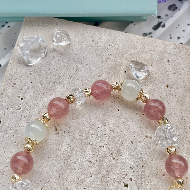 草莓晶 月光石 水晶手鍊設計款 14K包金  開運水晶手鍊 禮物