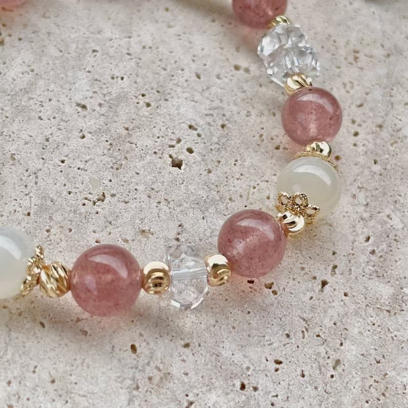 草莓晶 月光石 水晶手鍊設計款 14K包金  開運水晶手鍊 禮物