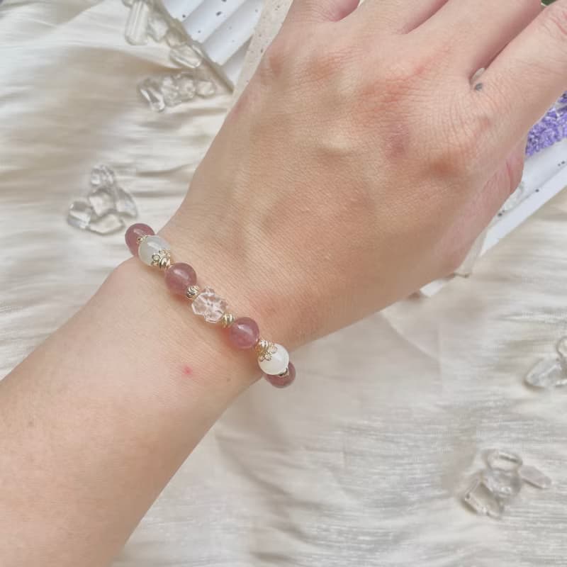 草莓晶 月光石 水晶手鍊設計款 14K包金  開運水晶手鍊 禮物