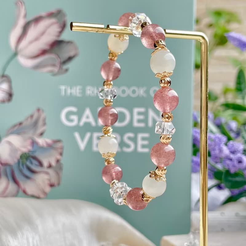 草莓晶 月光石 水晶手鍊設計款 14K包金  開運水晶手鍊 禮物