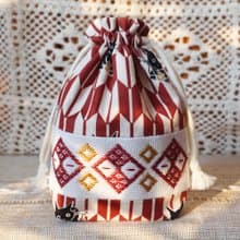 小巾繡束口袋 招財貓咪 (紅) | 刺繡束口袋 索繩袋 收納小物