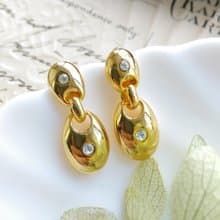 Vintage Jewelry 西洋古董飾品 金色調 都會小白鑽 針式耳環
