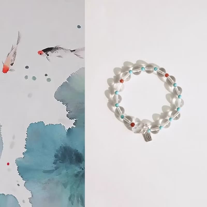 原創手工天然白水晶手鏈純天然南紅綠松石多巴胺好運手串生日禮物