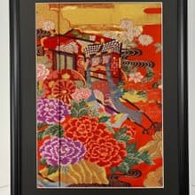 色打掛からつくるきものアート　vintage fabric 御所車 和モダン アートパネル 和風インテリア プレゼント お祝い 縁起物 額装インテリア　40