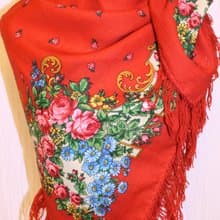 Authentic Pavlovo Posad Russian Shawl Scarf Soft 100% Wool 89x89 cm 1340-18 Red
