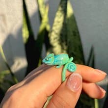 手工彩繪 Chameleon Blue 變色龍戒指・藍色琺瑯動物造型飾品