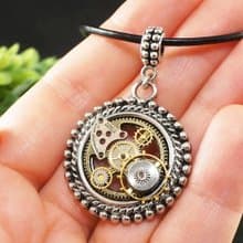 Steampunk Watch Parts Gears Round Circle Pendant Necklace Jewelry Accessories
