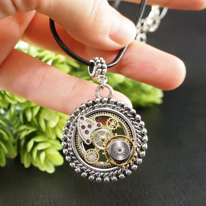 Steampunk Watch Parts Gears Round Circle Pendant Necklace Jewelry Accessories