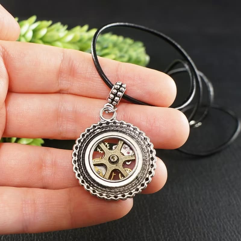 Steampunk Watch Parts Gears Round Circle Pendant Necklace Jewelry Accessories