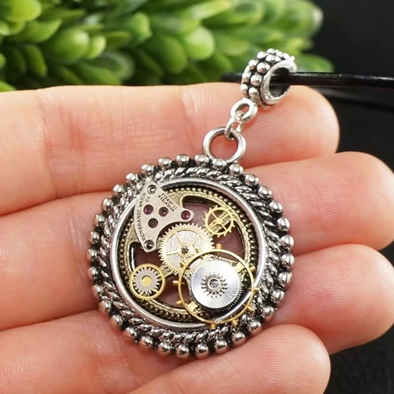 Steampunk Watch Parts Gears Round Circle Pendant Necklace Jewelry Accessories
