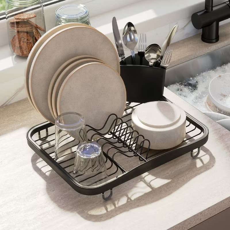 【Umbra】Sinkin餐具收納筒+碗盤瀝水架(黑)