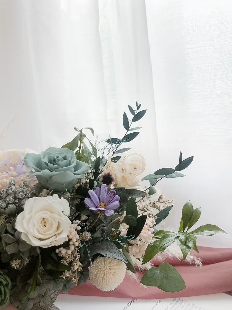 永生花 永生玫瑰 乾燥花盆栽 綠色 開幕盆花 交換禮 生日禮物 祝