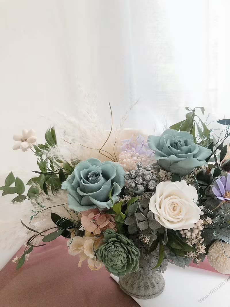 永生花 永生玫瑰 乾燥花盆栽 綠色 開幕盆花 交換禮 生日禮物 祝