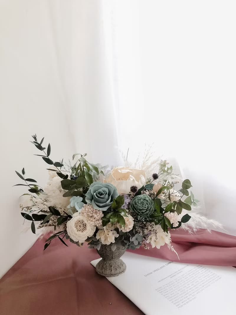 永生花 永生玫瑰 乾燥花盆栽 綠色 開幕盆花 交換禮 生日禮物 祝