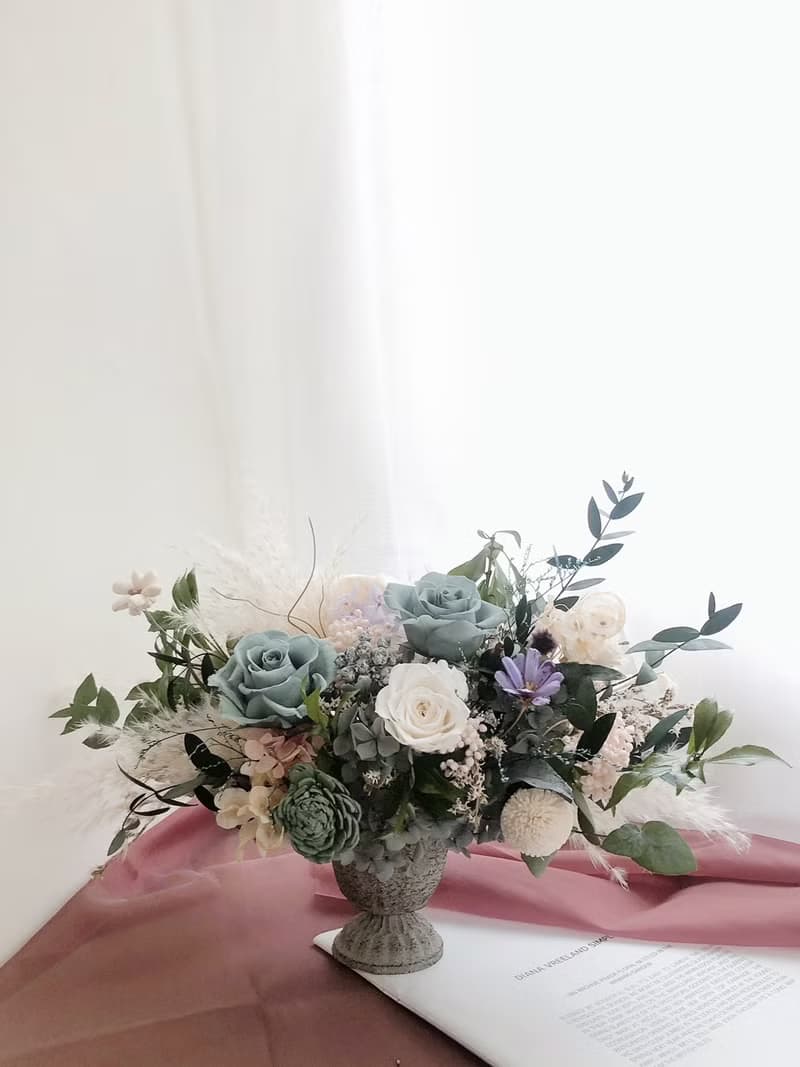 永生花 永生玫瑰 乾燥花盆栽 綠色 開幕盆花 交換禮 生日禮物 祝