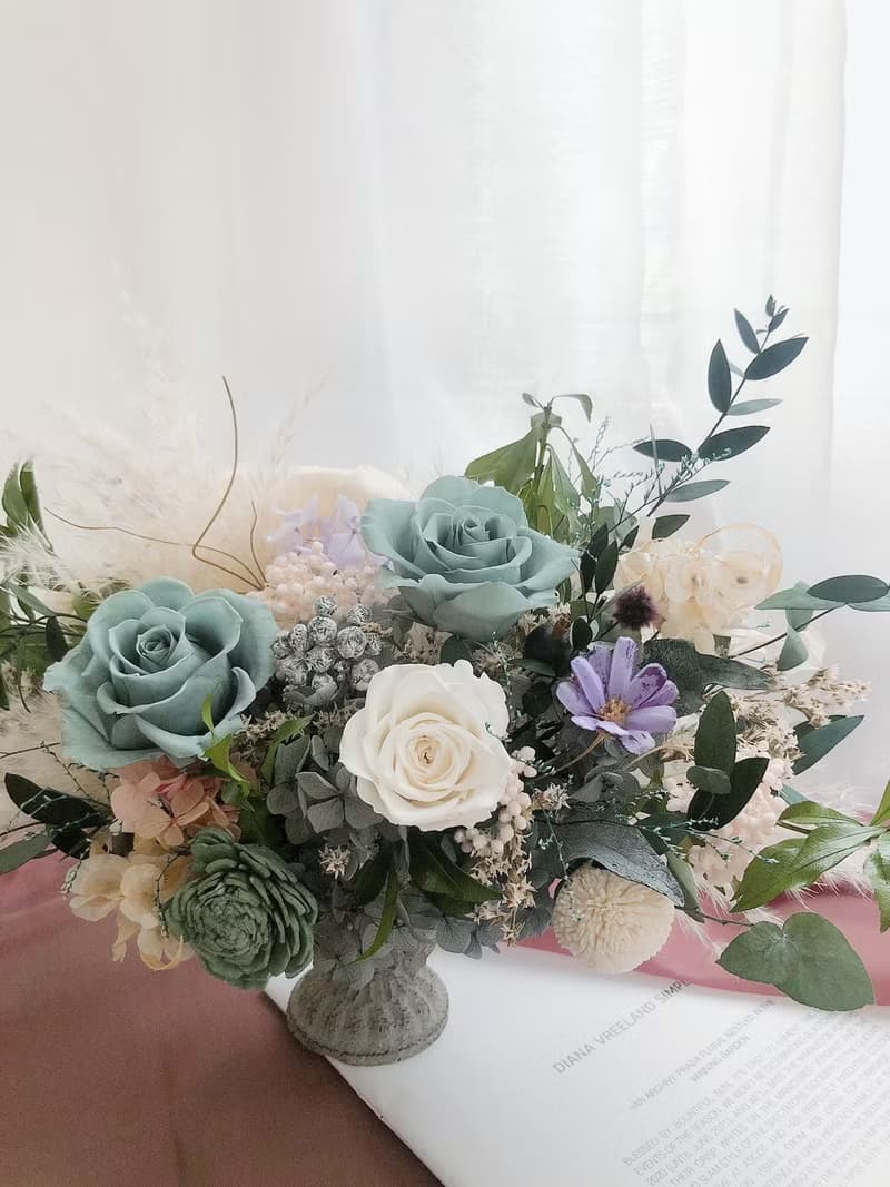 永生花 永生玫瑰 乾燥花盆栽 綠色 開幕盆花 交換禮 生日禮物 祝