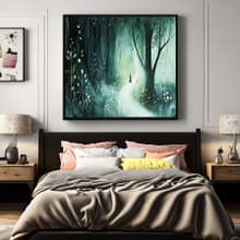 森林漫遊2 奇幻童話插畫夢境系森林夜景 兒童房臥室裝飾療癒掛畫